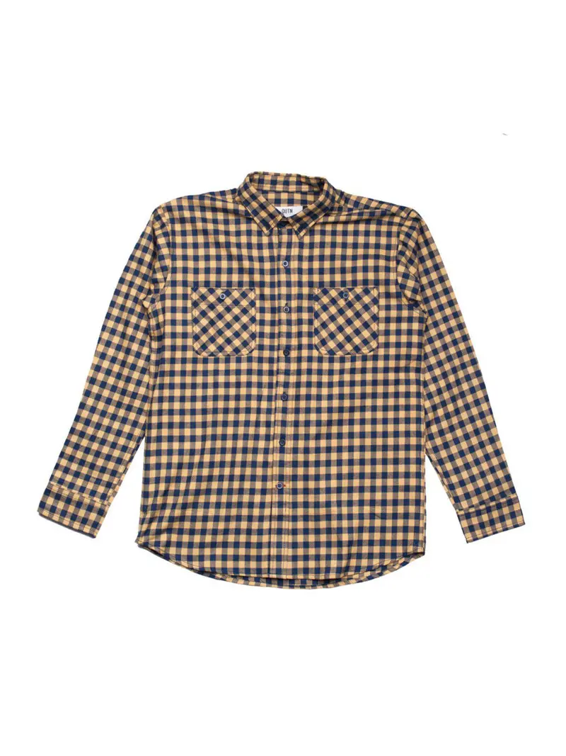 Qutn Button Down Double Pocket Ls Yellow Blue Minicheck Flannel 1