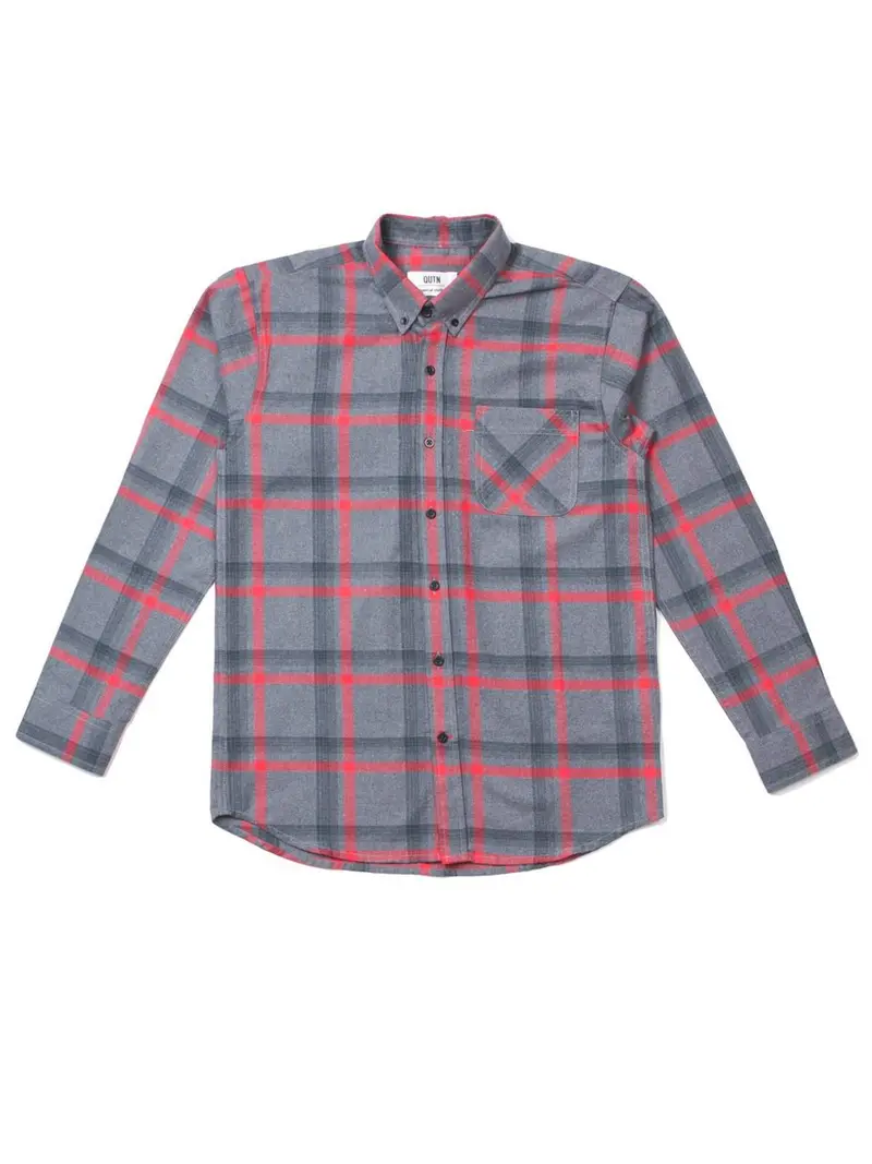 Qutn Button Down Ls Grey Red Flannel Shirt 1