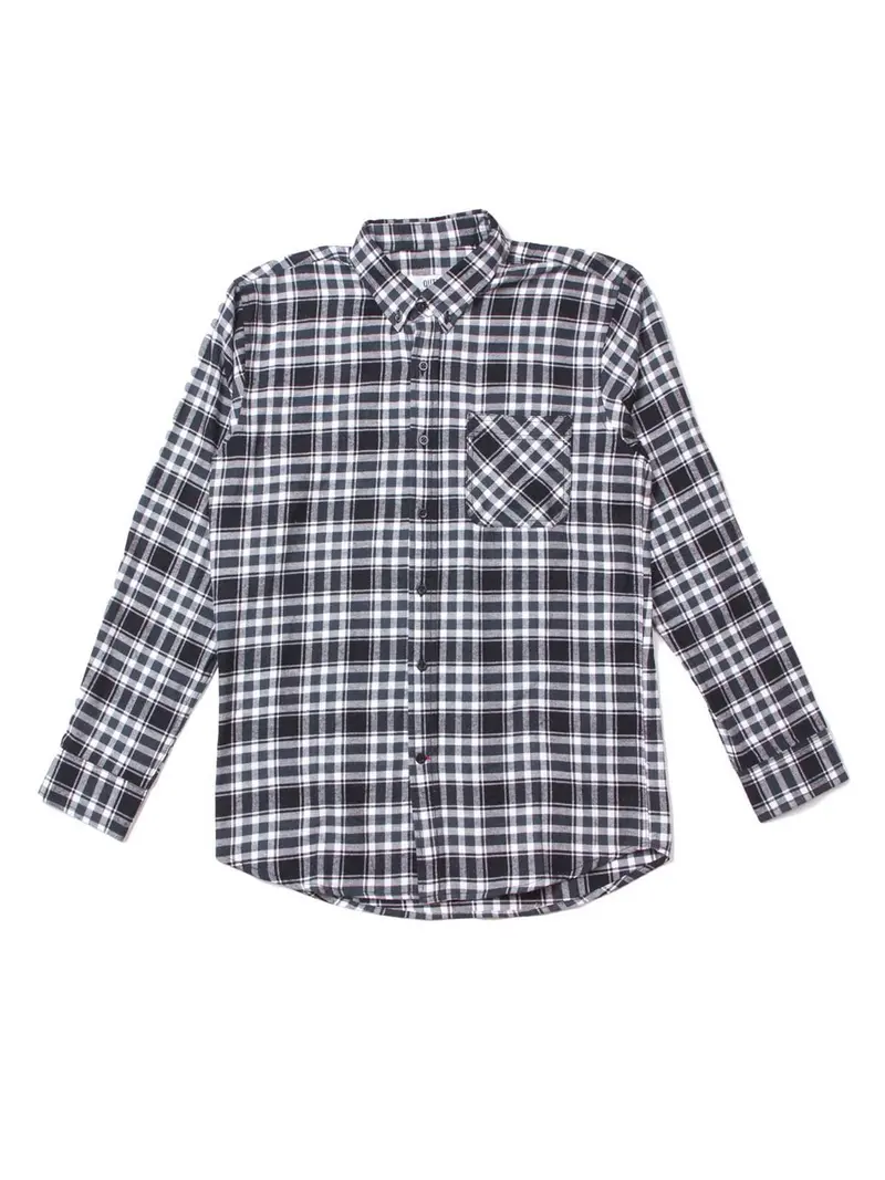 Qutn Button Down Ls White Black Flannel Shirt 1