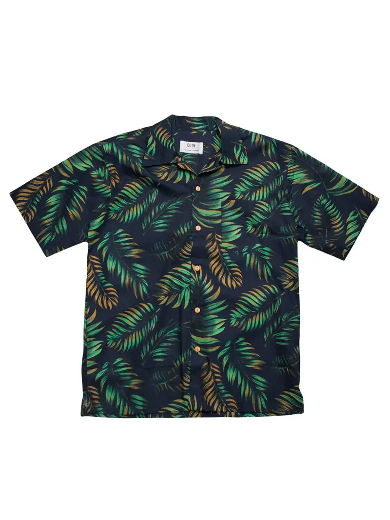 Qutn Hawaiian Shirt Ss Navy Tropical Leaves 1