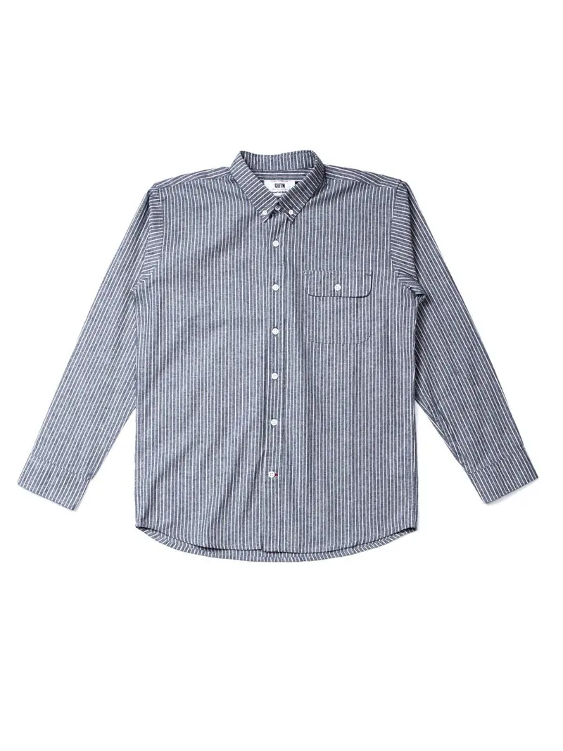 Qutn Work Shirt Ii Grey Striped Chambray 1