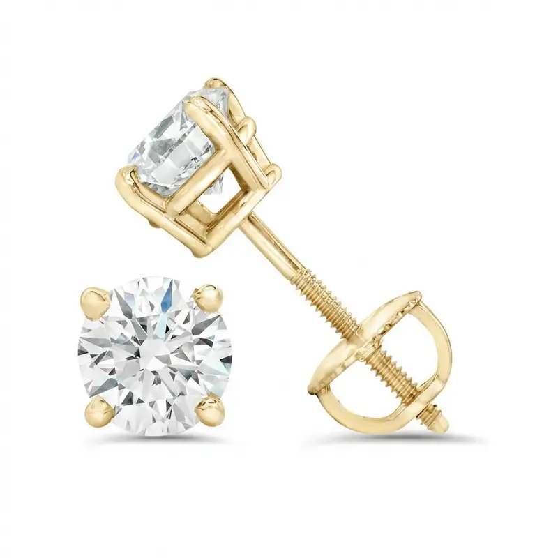 Radiant Yellow Gold Four-Prong Diamond Stud Earrings 1