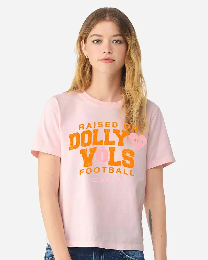 Raised On Dolly Parton & Tn Vols Pink Football Pink Ellie Heavyweight Tee 1