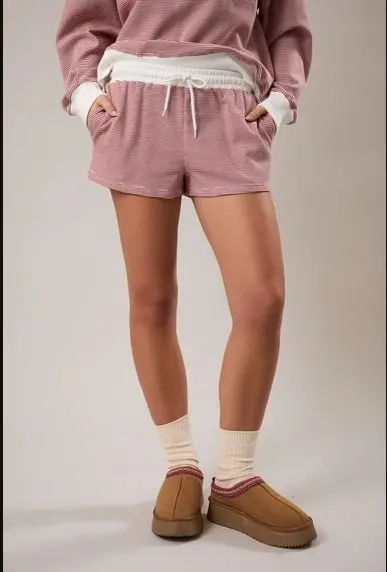 Red Cream Stripe Mid Rise Shorts 1