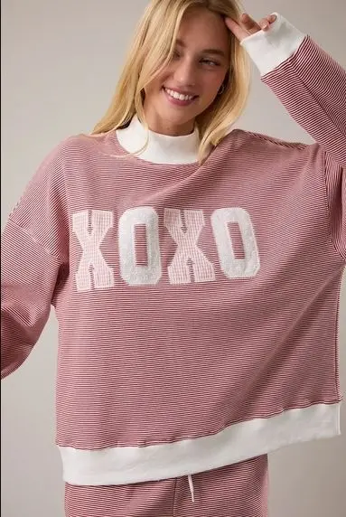 Red Cream Stripe Xoxo Mock Neck Sweatshirt 1