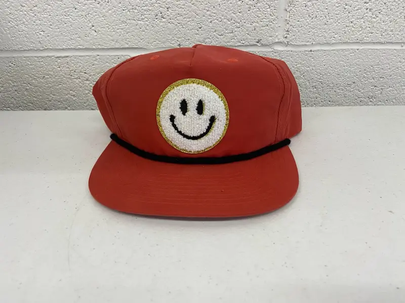 Red Fuzzy Smiley Face Hat 1
