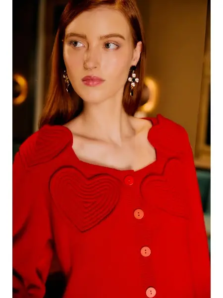 Red Heartful Knit Cardigan 1
