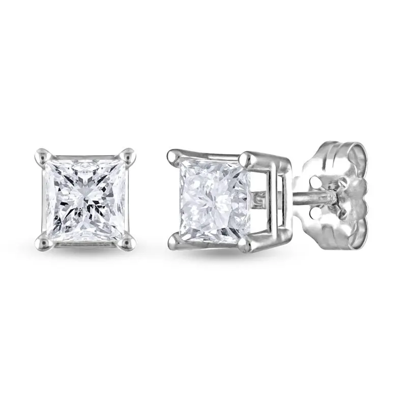 Refined Glow Princess Cut Diamond Stud Earrings 1