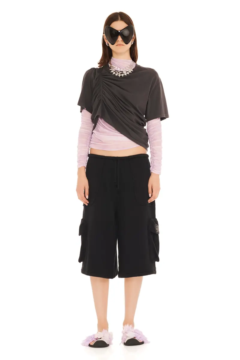 Rhinestone Black Cargo Sweatshort 1