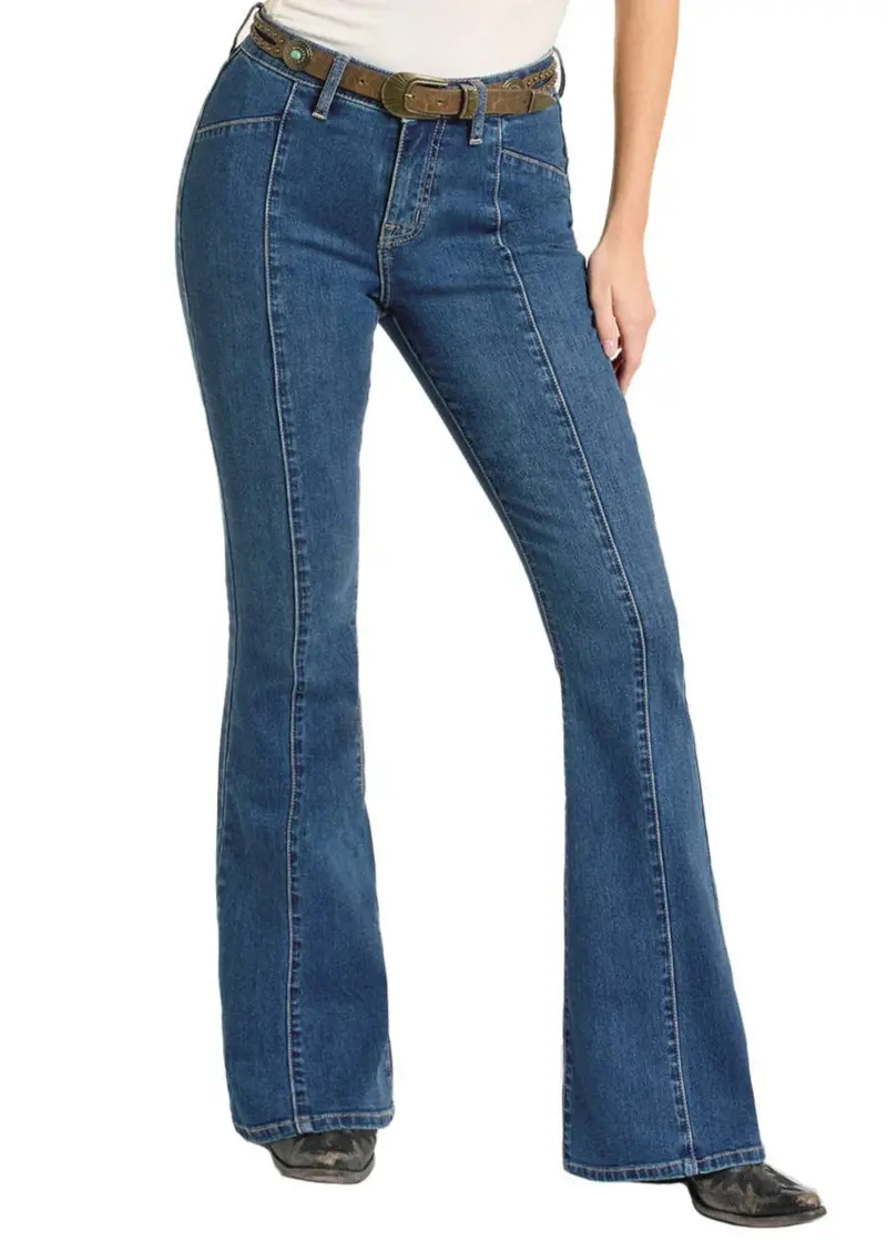 Rock & Roll Denim Women's High Rise Center Seam Flare Jeans 1
