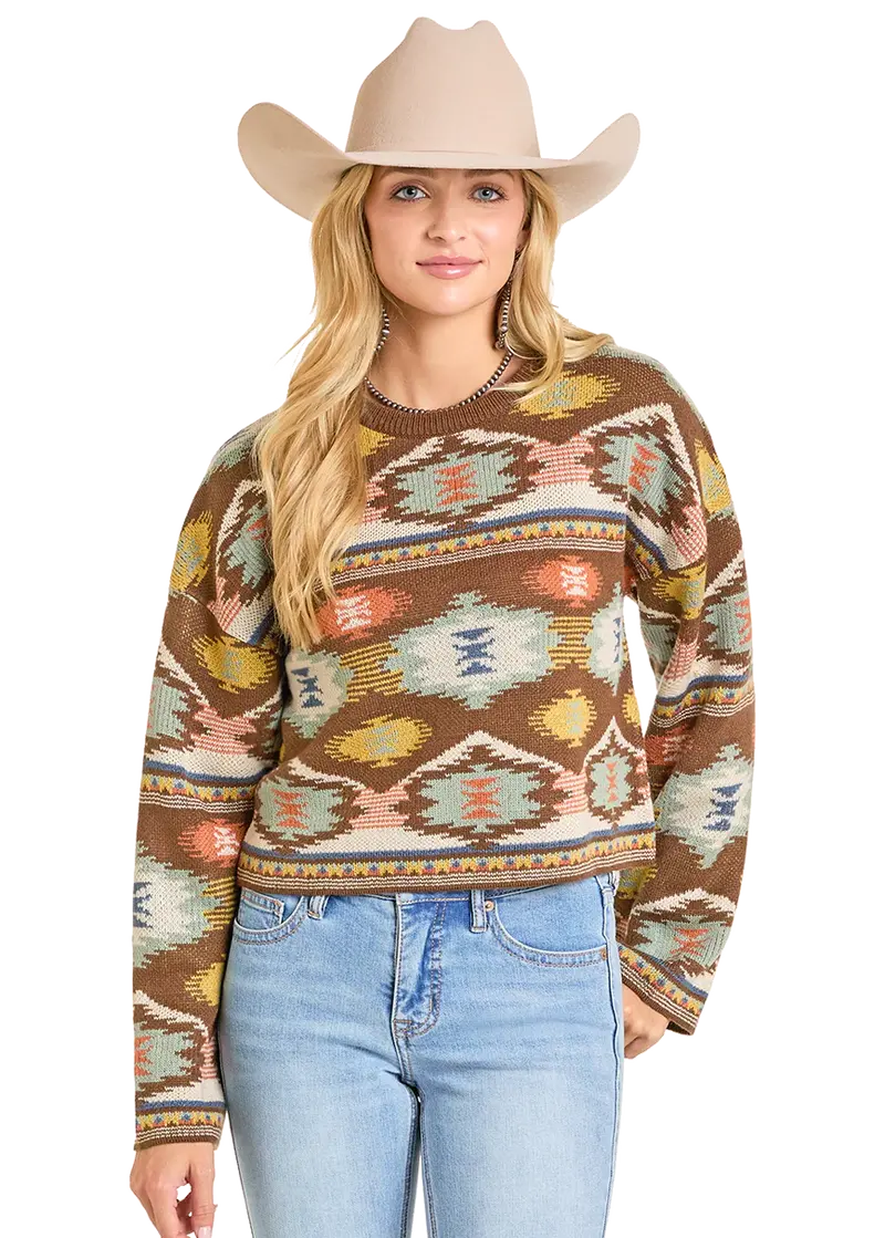 Rock & Roll Women's Aztec Knit Fringe Sweater 1