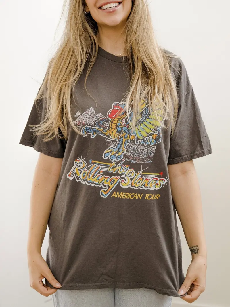 Rolling Stones American Dragon Tour Charcoal Thrifted Distressed Tee 1