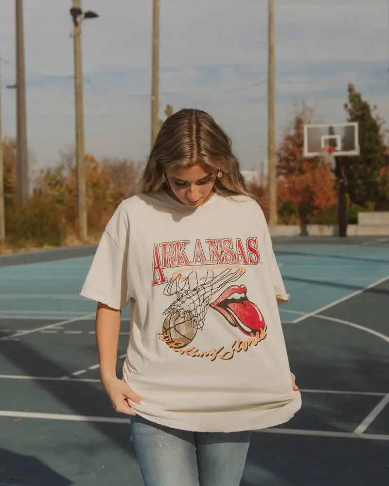 Rolling Stones Arkansas Basketball Net Off White Thrifted Tee 1