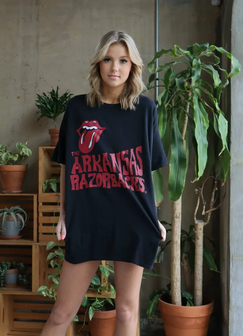 Rolling Stones Arkansas Razorbacks Dazed Black Thrifted Tee 1