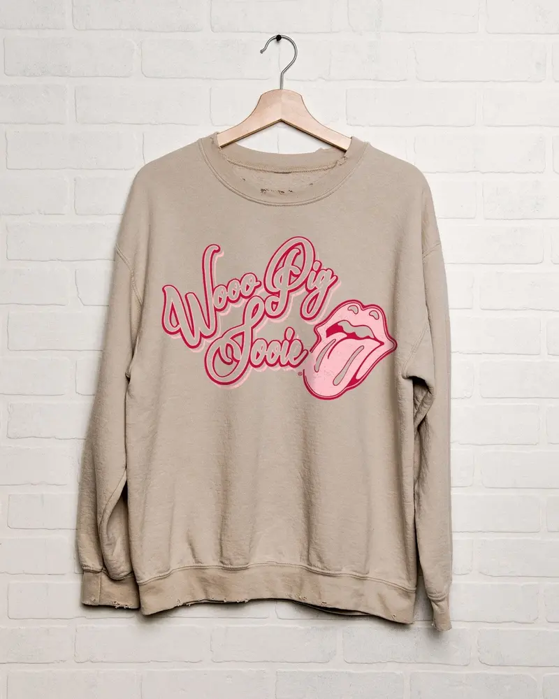 Rolling Stones Arkansas Razorbacks Malibu Puff Ink Sand Thrifted Sweatshirt 1
