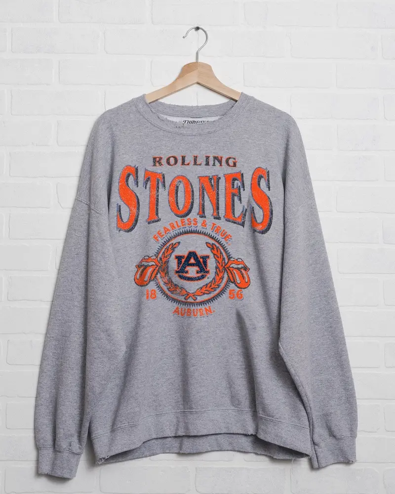 Rolling Stones Auburn Tigers College Seal Gray Thrifted Sweatshirt 1