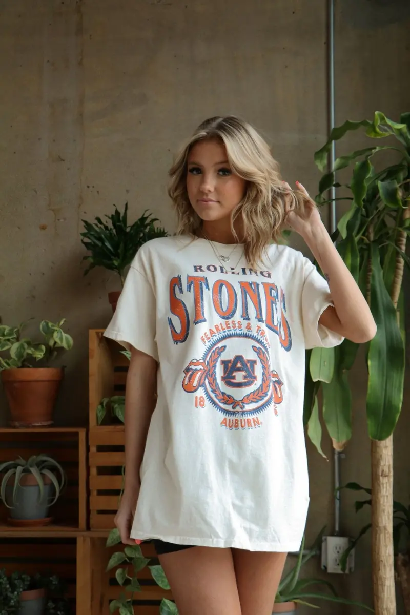 Rolling Stones Auburn Tigers College Seal Off White Thrifted Tee 1