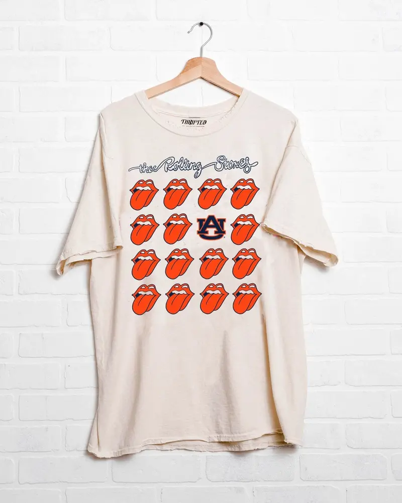 Rolling Stones Auburn Tigers Multi Lick Off White Thrifted Tee 1