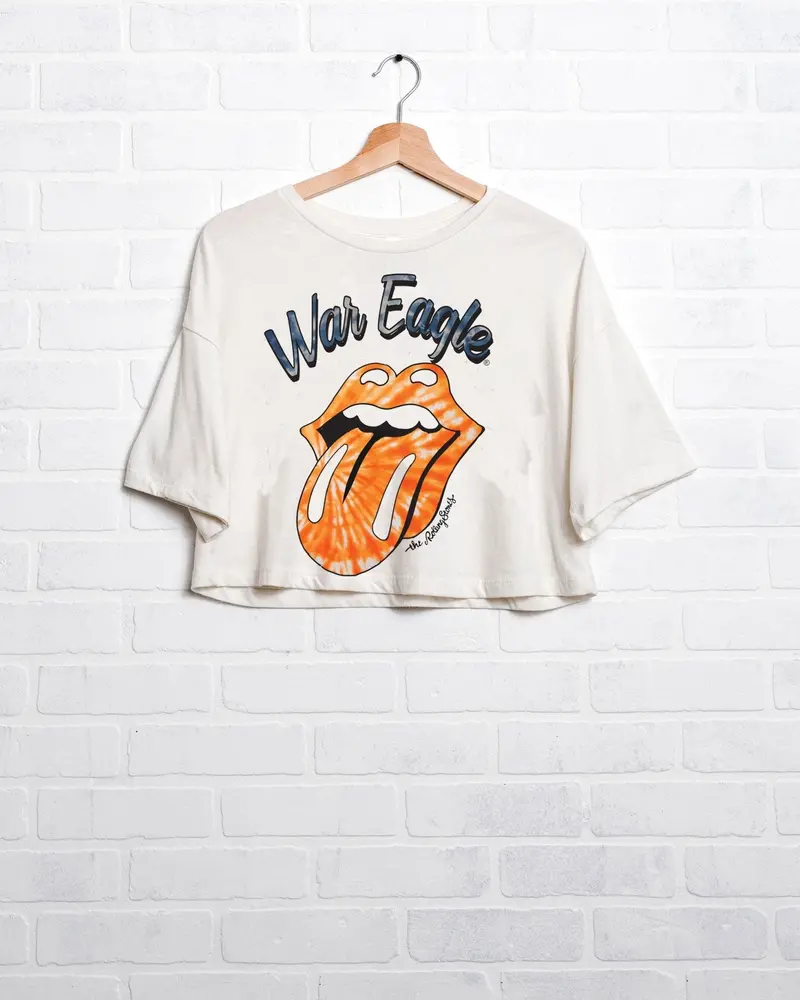 Rolling Stones Auburn Tigers Tie Dye Lick White Cropped Tee 1