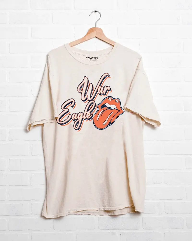 Rolling Stones Auburn War Eagle Malibu Puff Ink Off White Thrifted Tee 1