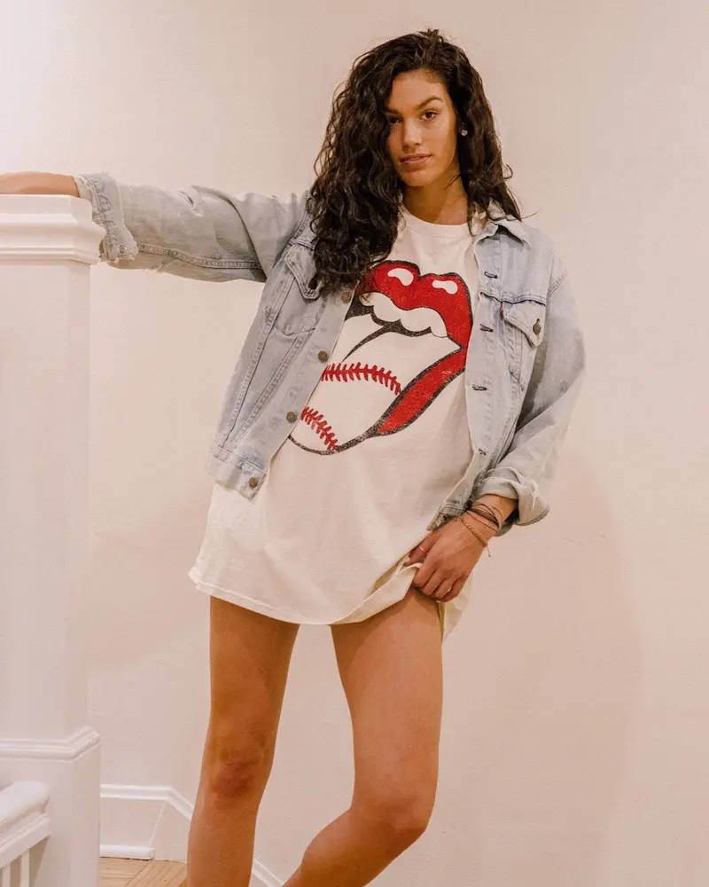 Rolling Stones Baseball Lick Off White Oversized Distressed Tee 1