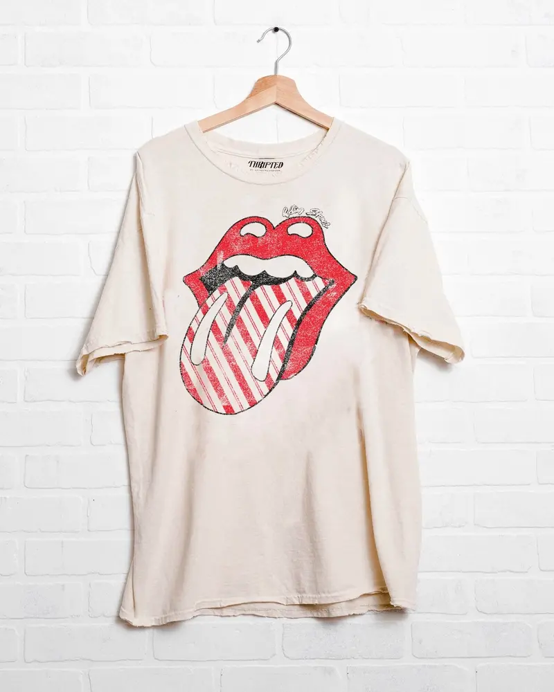 Rolling Stones Candy Cane Lick Off White Thrifted Distressed Tee 1