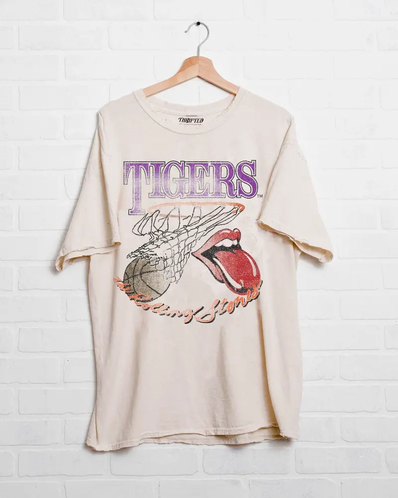 Rolling Stones Clemson Tigers Basketball Net Off White Thrifted Tee 1
