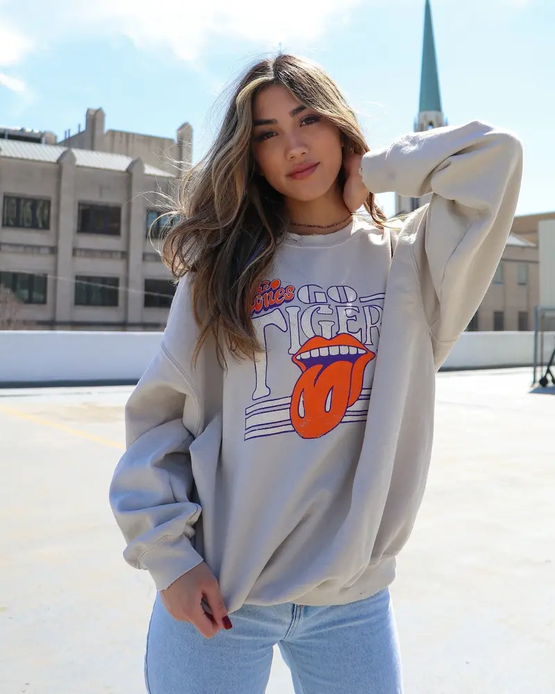 Rolling Stones Clemson Tigers Stoned Sand Thrifted Sweatshirt 1