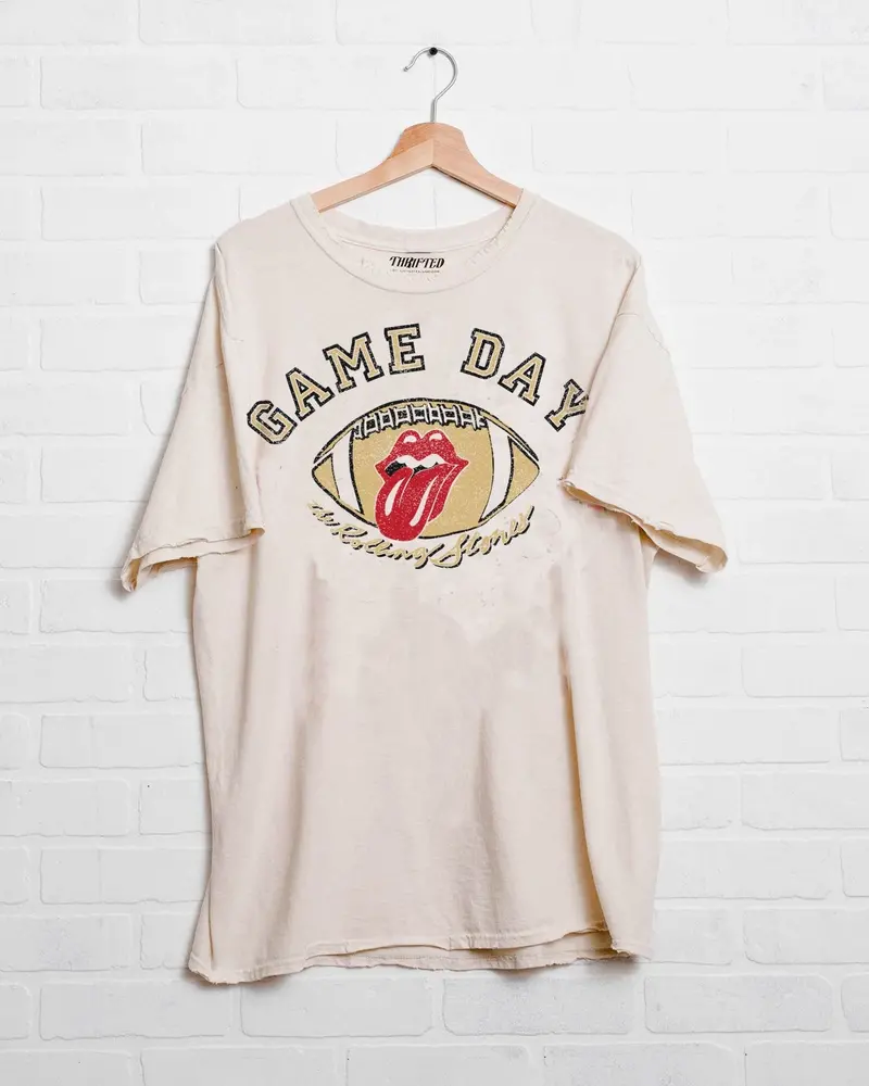 Rolling Stones Gameday (Black/Gold) Football Lick Off White Thrifted Tee 1