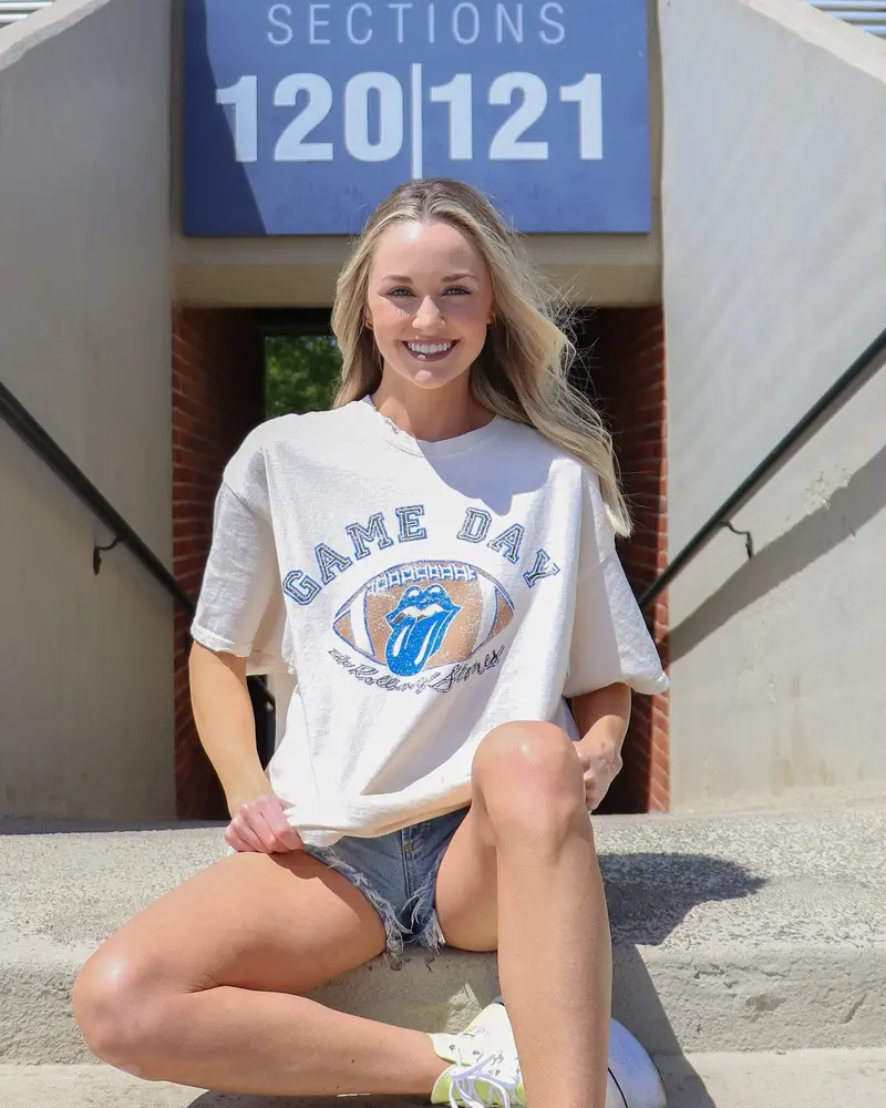 Rolling Stones Gameday (Blue/Black) Football Lick Off White Thrifted Tee 1