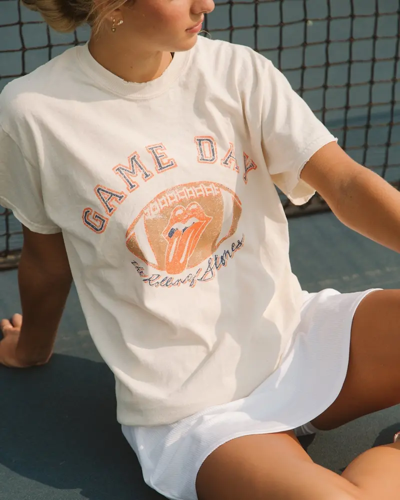 Rolling Stones Gameday (Navy) Football Lick Off White Thrifted Tee 1