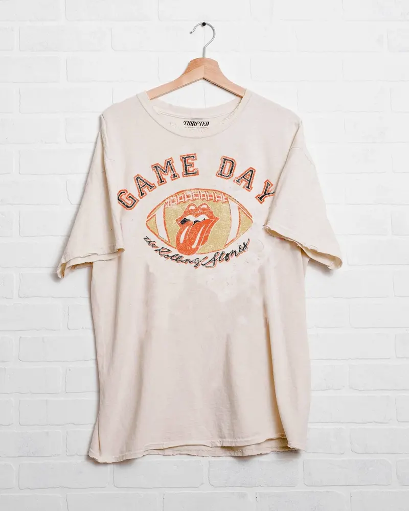 Rolling Stones Gameday (Orange/Black) Football Lick Off White Thrifted Tee 1