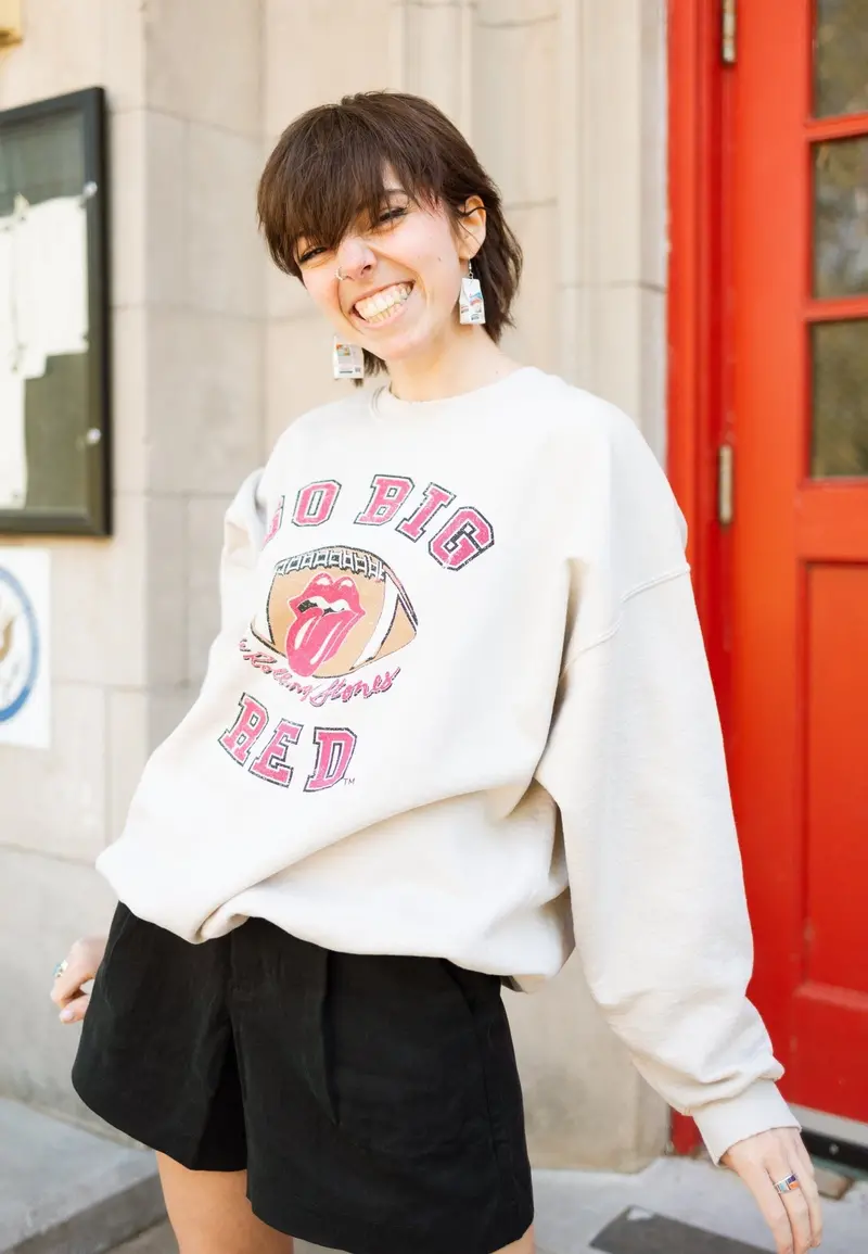 Rolling Stones Huskers Football Lick Sand Thrifted Sweatshirt 1