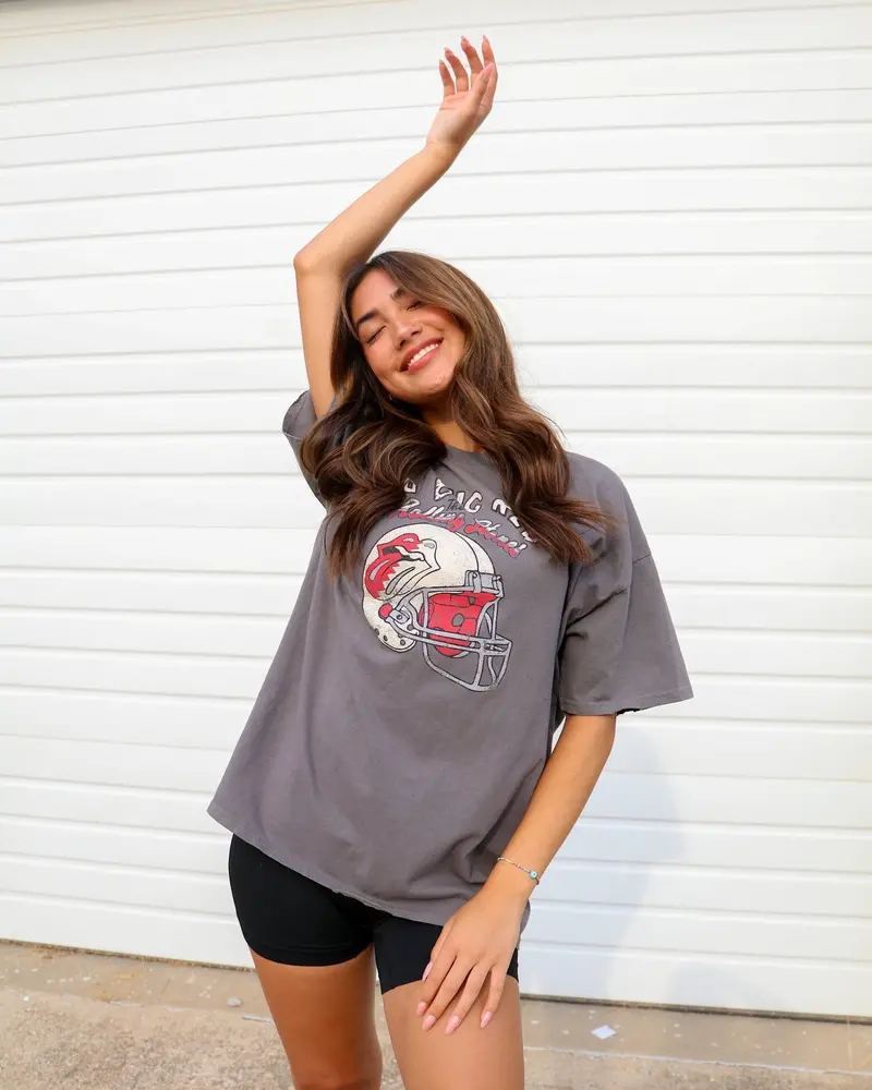Rolling Stones Huskers Helmet Lick Charcoal Thrifted Tee 1