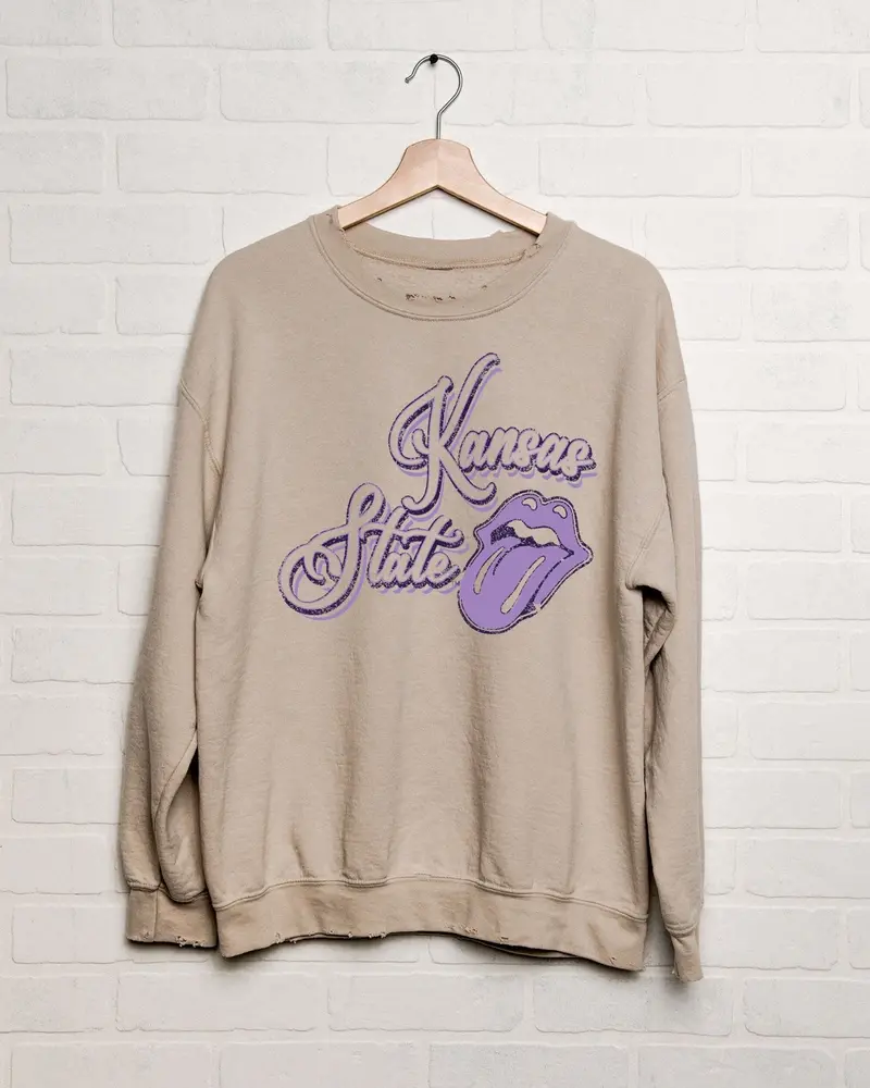 Rolling Stones Ksu Wildcats Malibu Puff Ink Sand Thrifted Sweatshirt 1