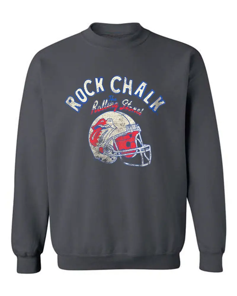 Rolling Stones Ku Jayhawks Helmet Lick Charcoal Thrifted Sweatshirt 1