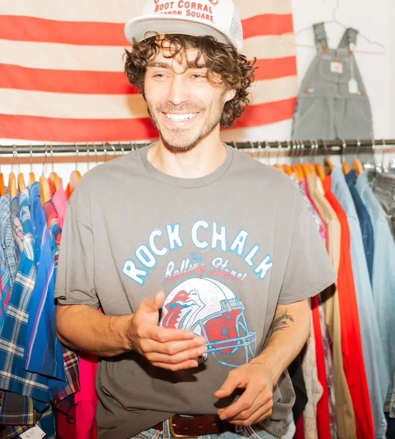 Rolling Stones Ku Jayhawks Helmet Lick Charcoal Thrifted Tee 1