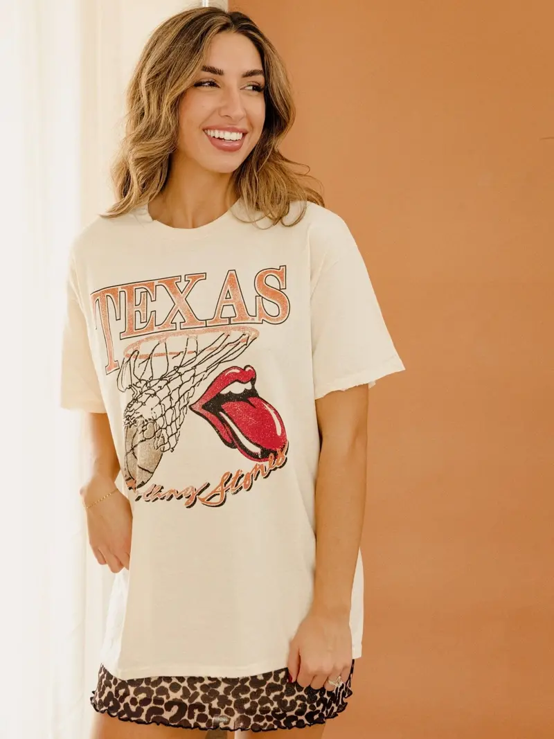 Rolling Stones Longhorns Basketball Net Off White Thrifted Tee 1