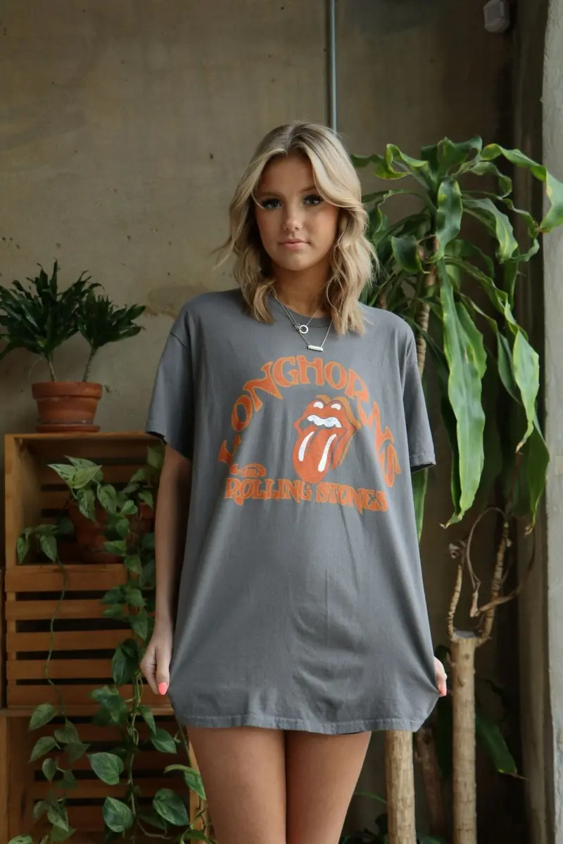 Rolling Stones Longhorns Psych Charcoal Thrifted Tee 1