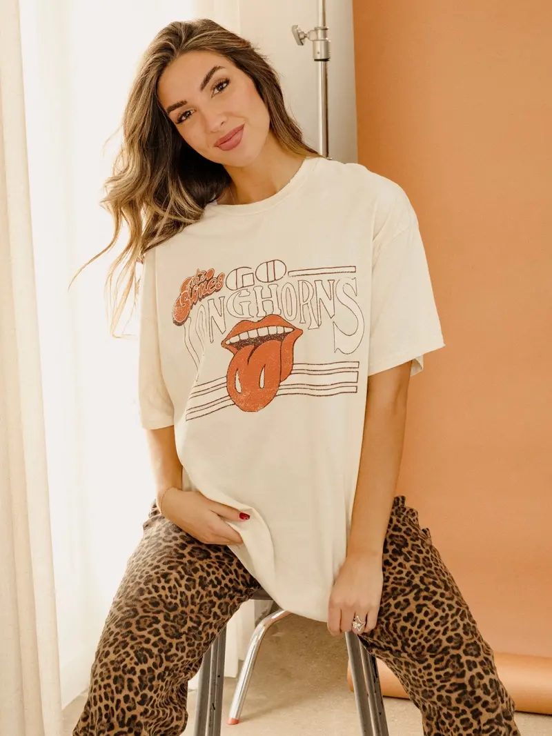 Rolling Stones Longhorns Stoned Off White Thrifted Tee 1