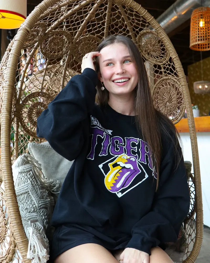 Rolling Stones Lsu Tigers Baseball Diamond Black Thrifted Sweatshirt 1