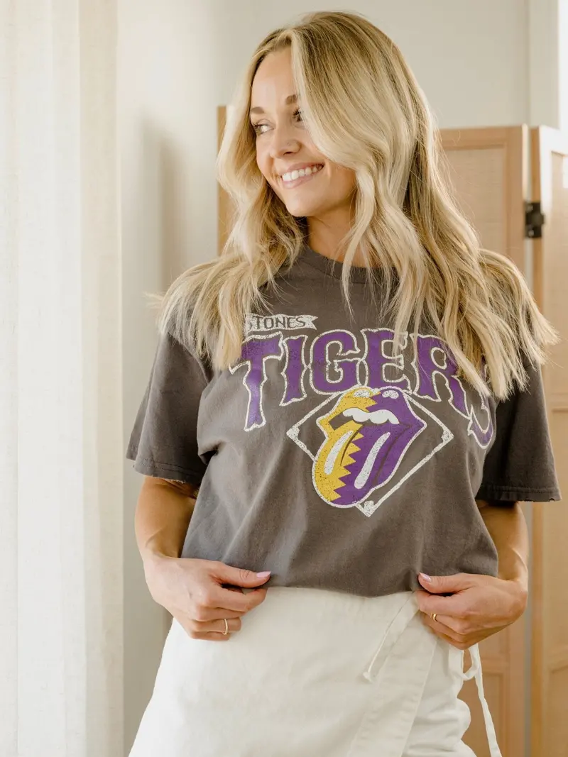 Rolling Stones Lsu Tigers Baseball Diamond Off Black Thrifted Tee 1