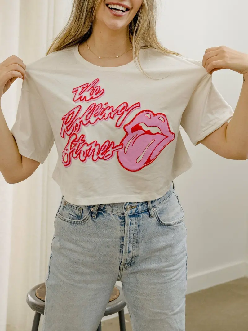 Rolling Stones Malibu Puff Ink White Cropped Tee 1
