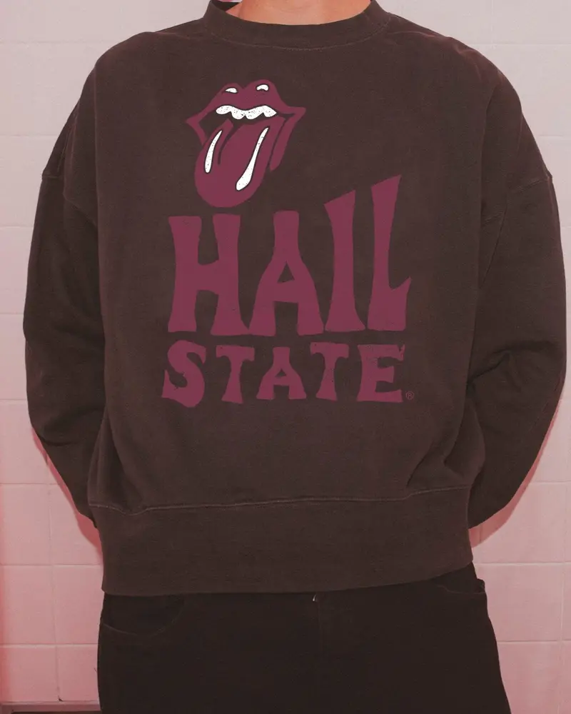 Rolling Stones Mississippi State Bulldogs Dazed Smoke Oversized Crew Sweatshirt 1