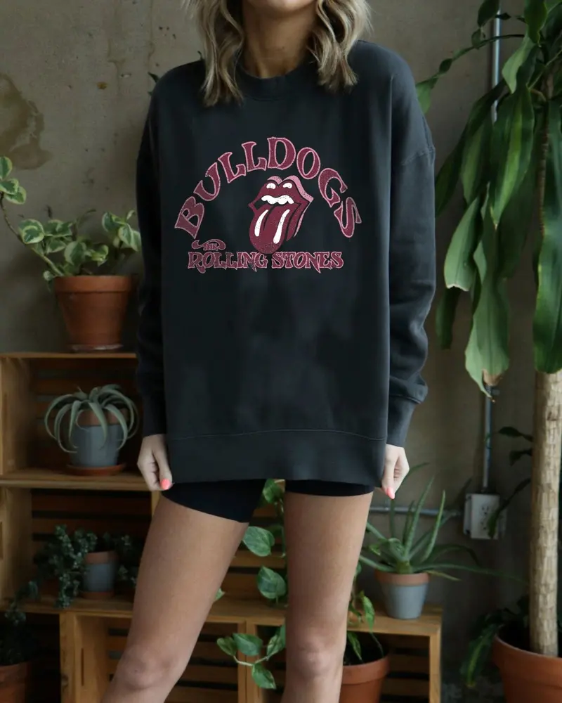 Rolling Stones Mississippi State Bulldogs Psych Smoke Oversized Crew Sweatshirt 1