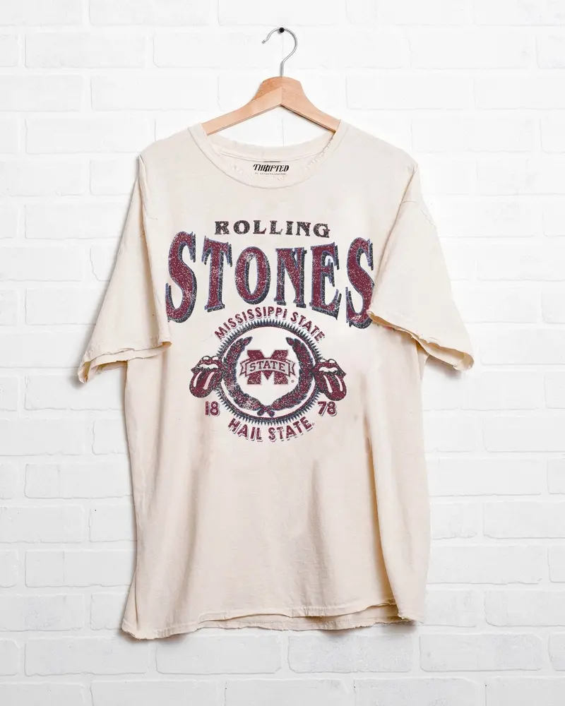 Rolling Stones Msu Bulldogs College Seal Off White Thrifted Tee 1