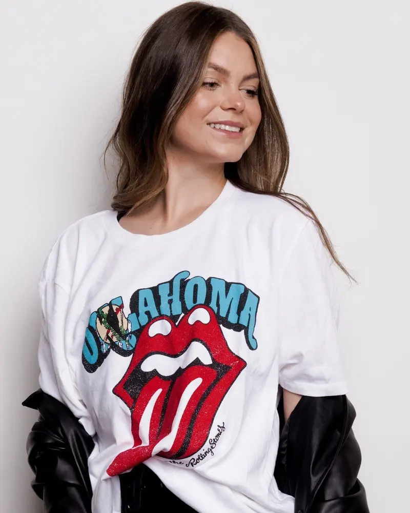 Rolling Stones Oklahoma Flag Rocker White Tee 1