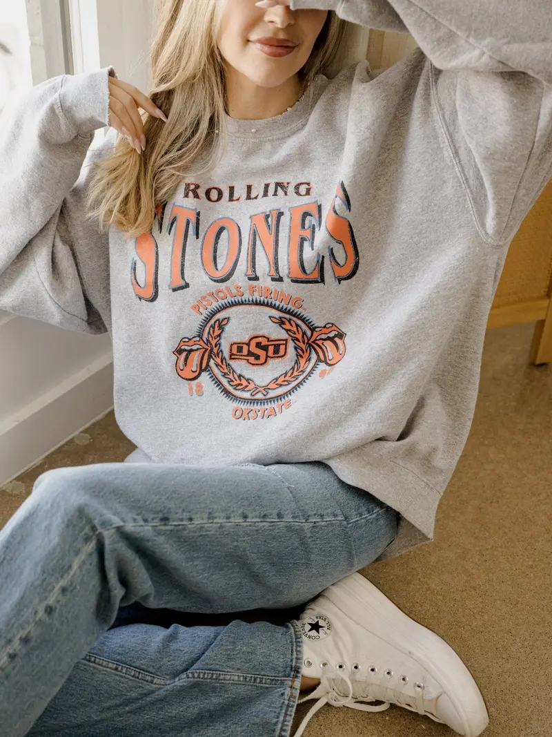 Rolling Stones Osu College Seal Gray Thrifted Sweatshirt 1
