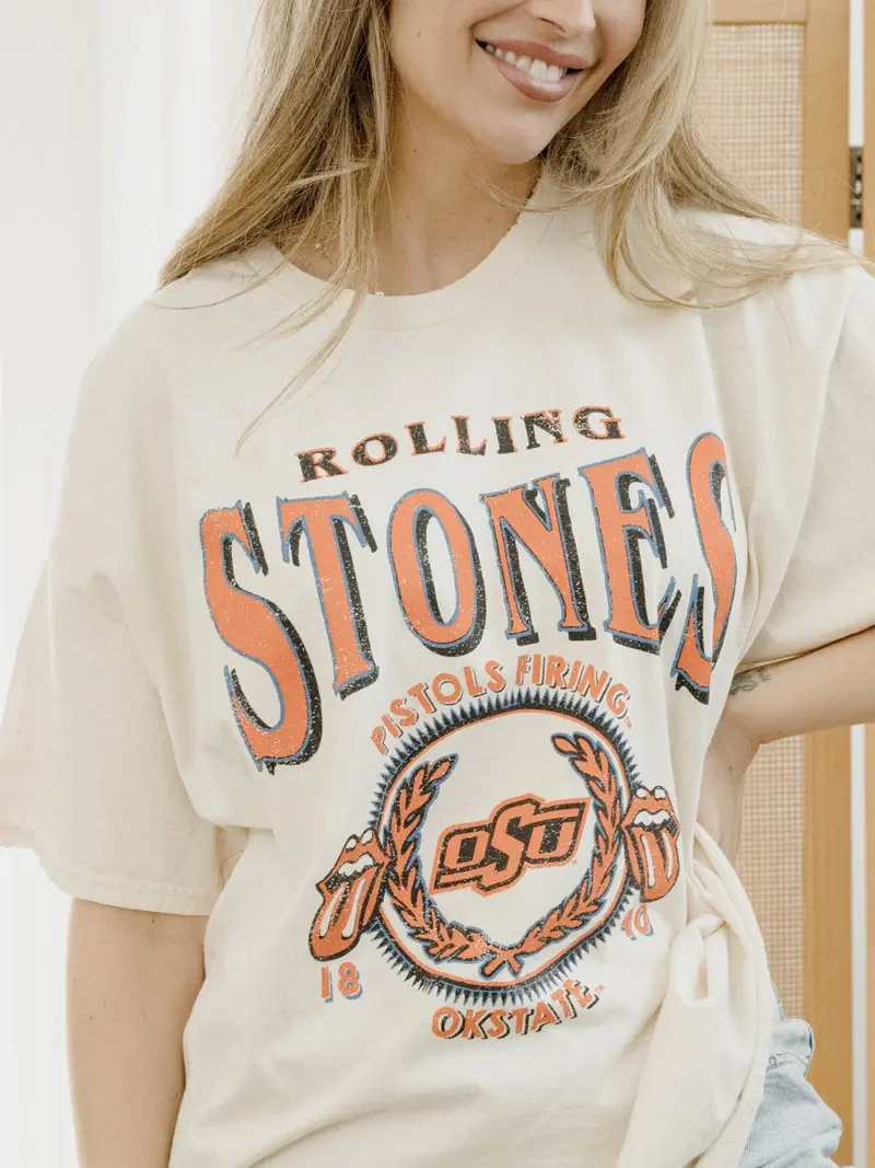 Rolling Stones Osu College Seal Off White Thrifted Tee 1