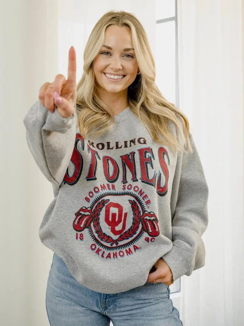 Rolling Stones Ou College Seal Gray Thrifted Sweatshirt 1